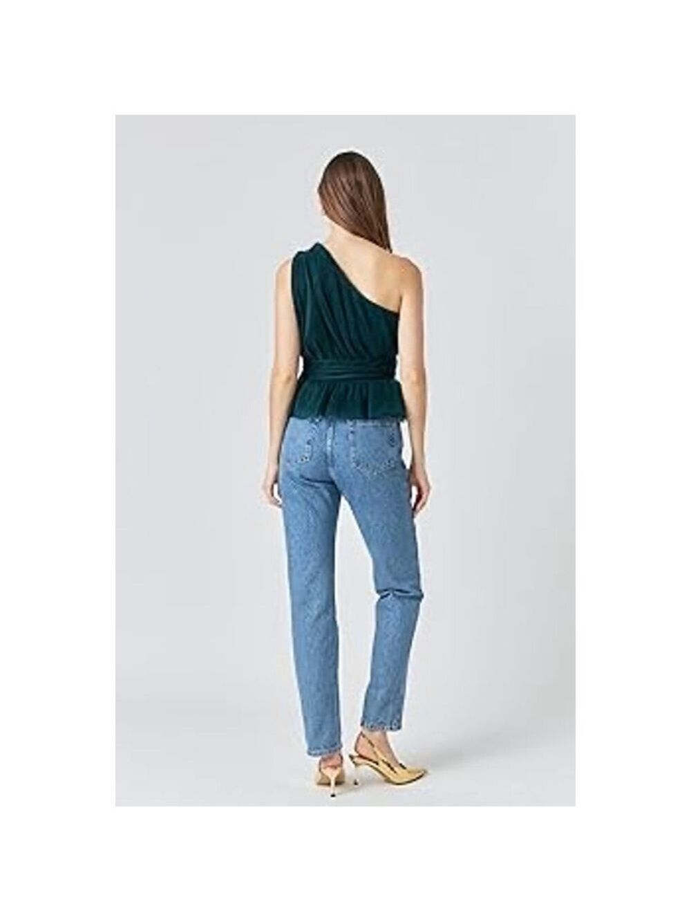 Women's Endless Rose Top Size S Green One Shoulder